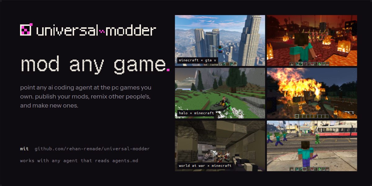Universal Modder: let your agent mod PC games you own