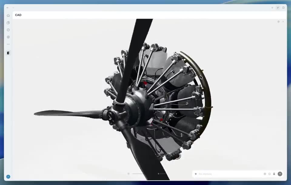 3D aircraft engine built and edited with text-to-cad thumbnail